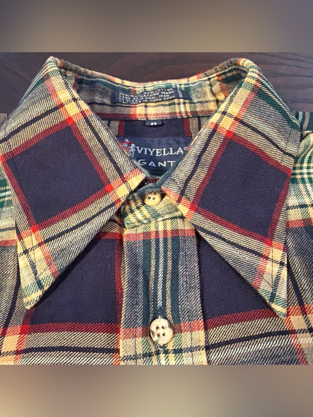 VTG Viyella Gant Mens Shirt Medium Plaid Wool Blend Flannel 70s Hong Kong M